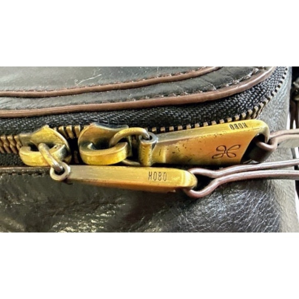 HOBO International Black Leather Crossbody Bag Y2K Boho Moto Brass Tassel Zip - Picture 11 of 16